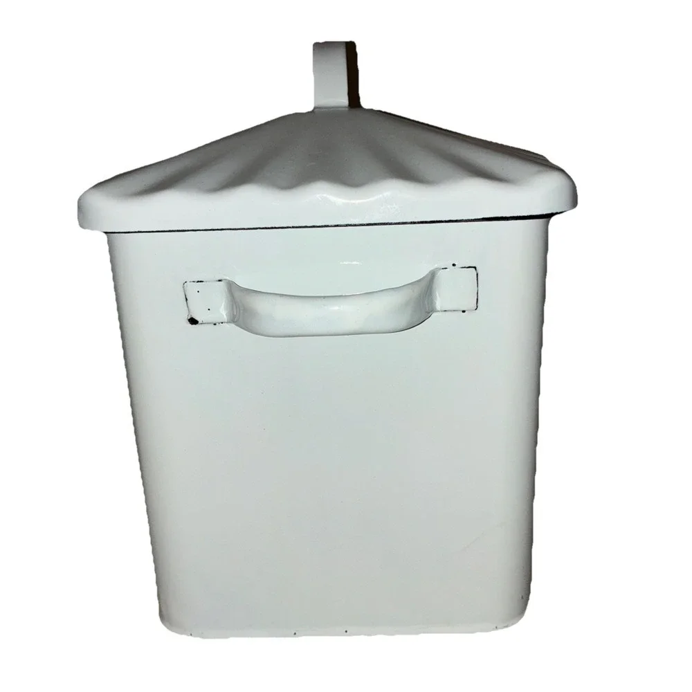 Bread Box Enamelware Metal Bin White Retro Shabby Chic Farmhouse 11x9x7.5